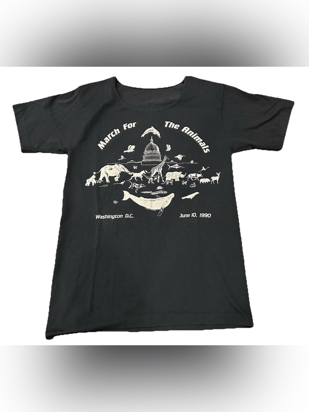 Vintage 1990 March For The Animals T-Shirt Washington DC Charles Lynn Bragg
